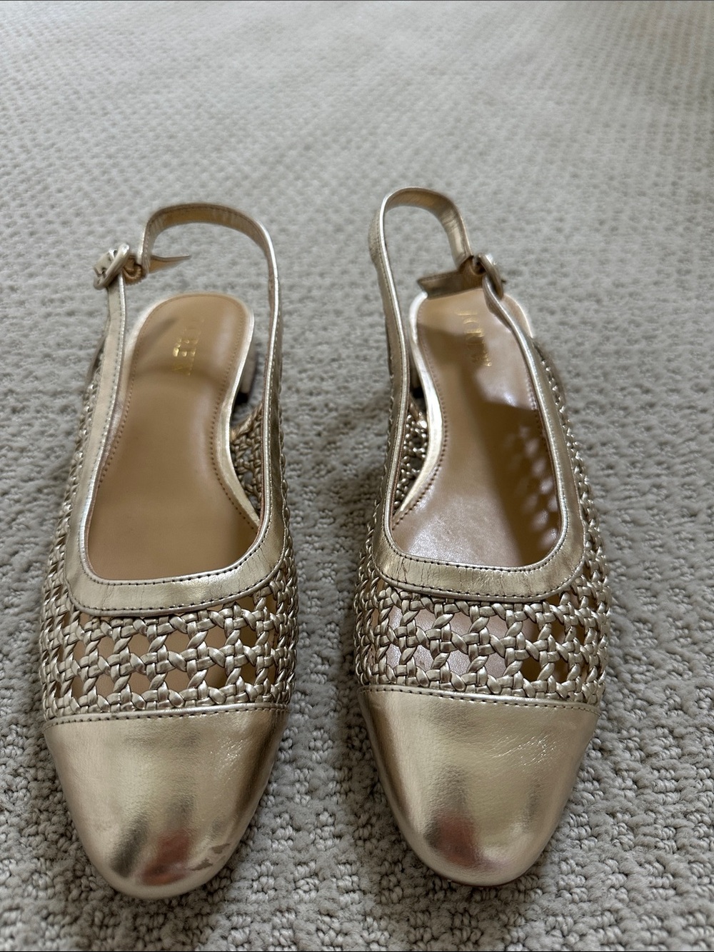J. Crew Factory Metallic Gold Woven Slingback Flats